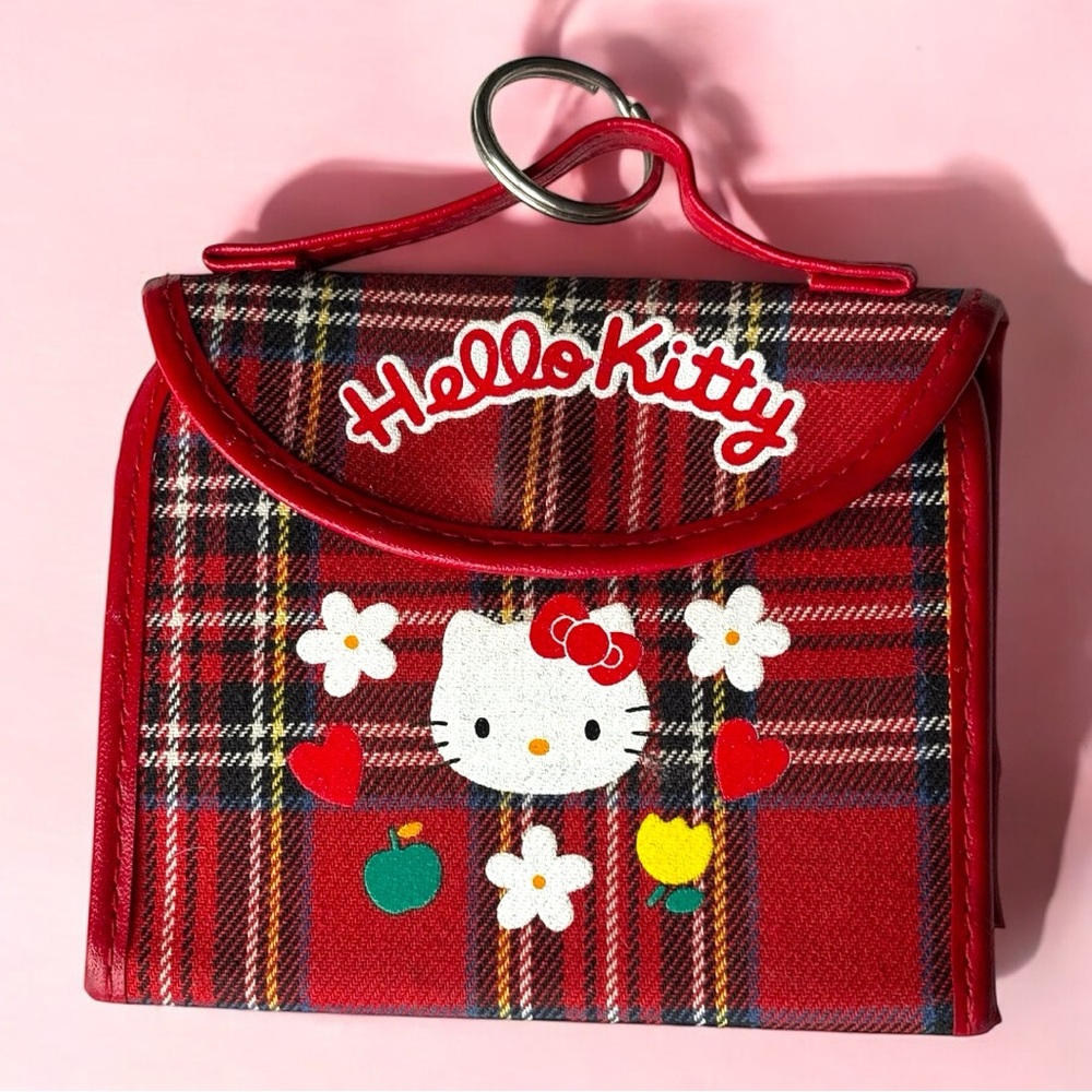 Sanrio vintage Hello Kitty red check plaid retro bi-fold key card wallet